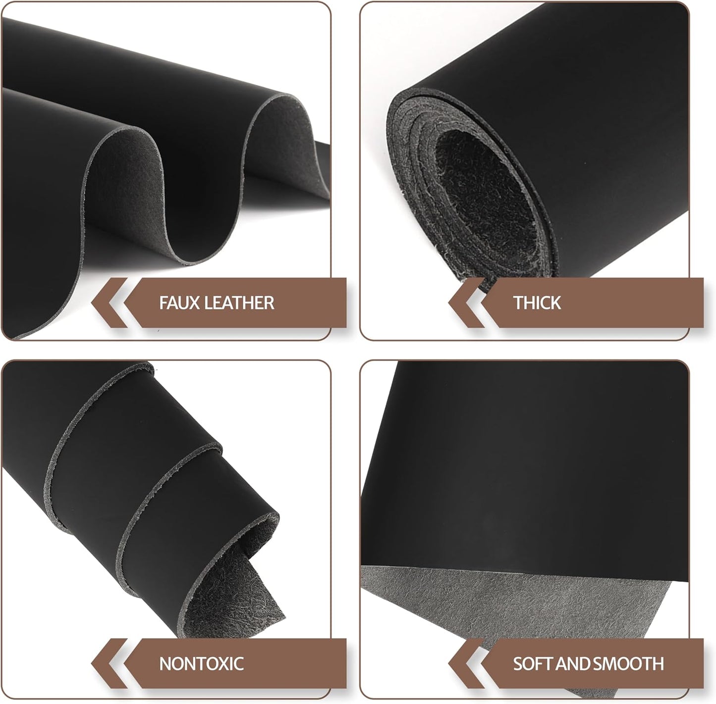 12''X24'' Faux Leather Fabric Sheet for Crafts - Black 1.6-1.8 MM Thick - Thick Durable Synthetic Upholstery Fake Leather Vinyl Sheet for Arts and Crafts