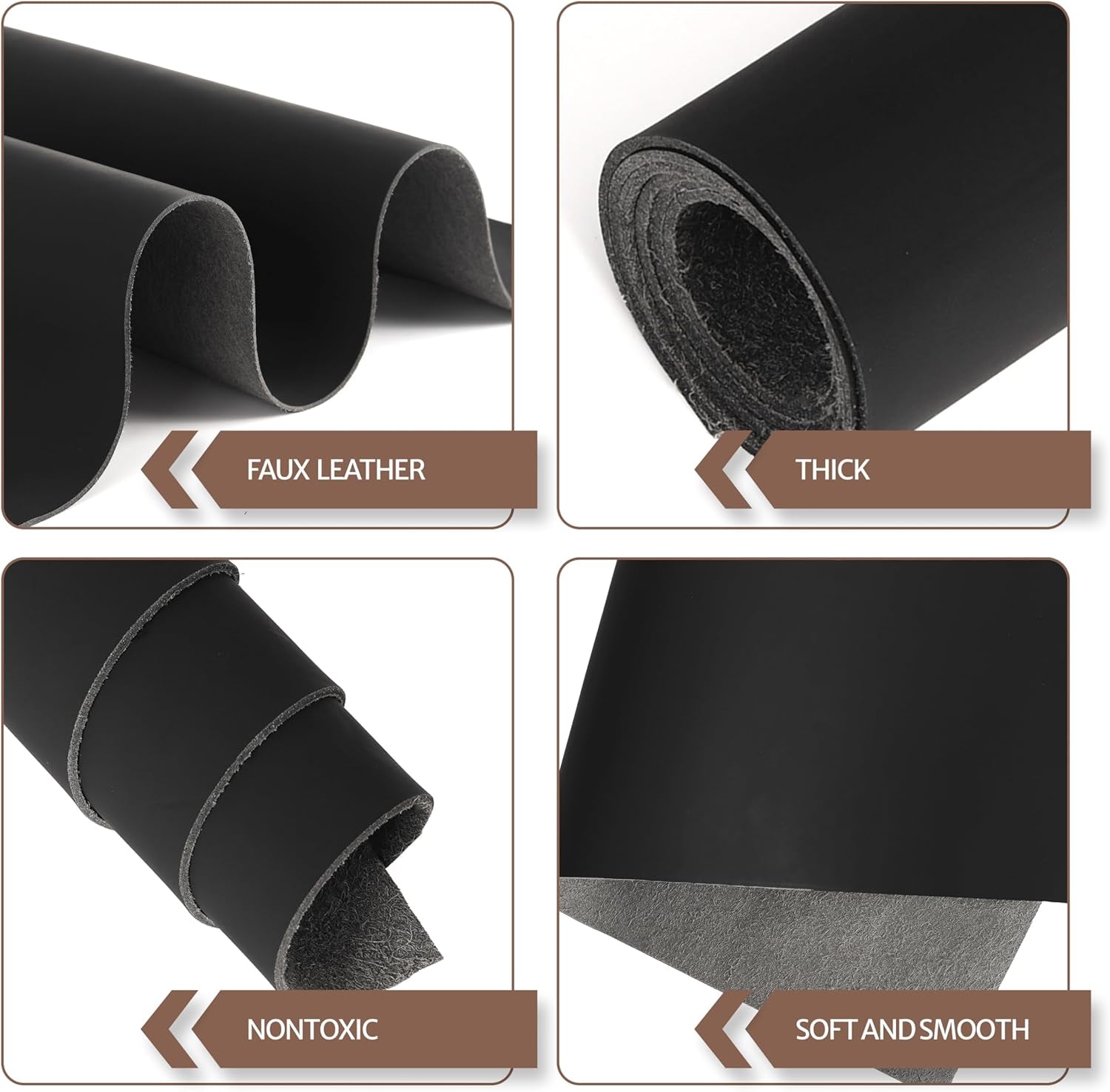 12''X24'' Faux Leather Fabric Sheet for Crafts - Black 1.6-1.8 MM Thick - Thick Durable Synthetic Upholstery Fake Leather Vinyl Sheet for Arts and Crafts