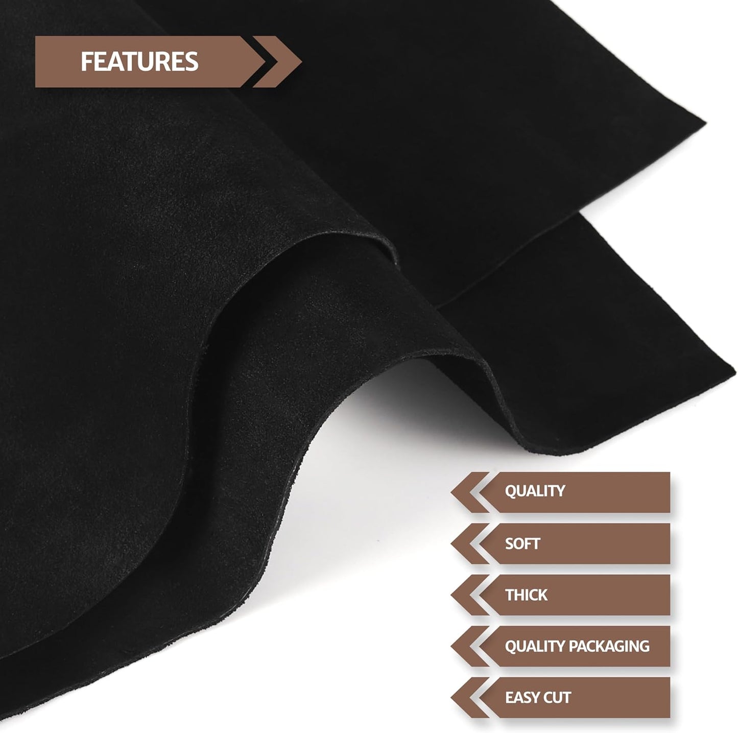 12''X24'' Premium Suede Split Leather Sheets for Crafts – Black Velor Leather Square – 1.6 MM Thick – Genuine Cowhide Split Sheet for DIY Projects & Crafting