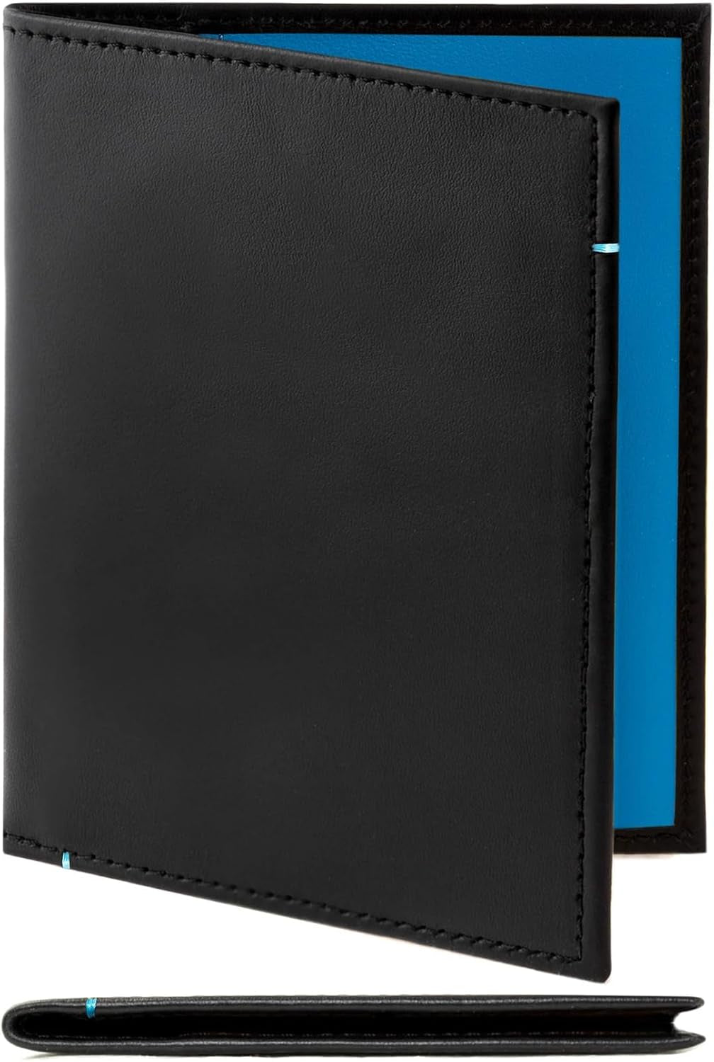 Leather Passport Holder for Men & Women – Genuine Leather RFID Travel Wallet – Slim Handmade Passport Cover with Card Slots & Document Pockets – Bicolor Black & Yellow Design