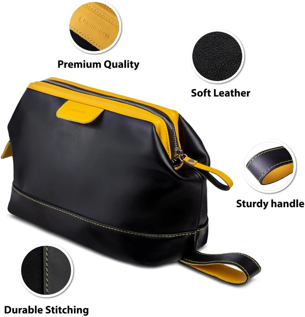 Genuine Leather Toiletry Bag for Men & Women – Large Waterproof Travel Dopp Kit – Handmade Shaving & Cosmetic Organizer – Classic Style Wash Bag for Bathroom, Gym, or Vacation