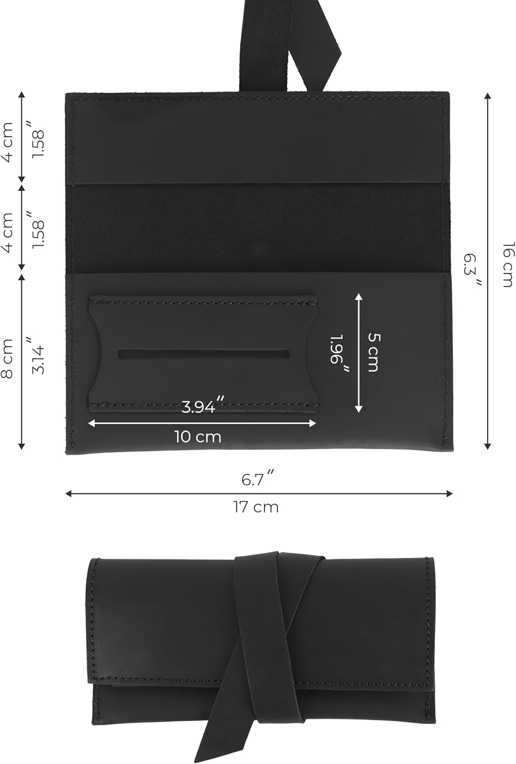 Handcrafted Genuine Leather Tobacco Pipe Pouch – Compact Pipe Roll Organizer for Smoking Accessories – Black Travel Case with Slots for Pipe, Tobacco, Filters & Matches