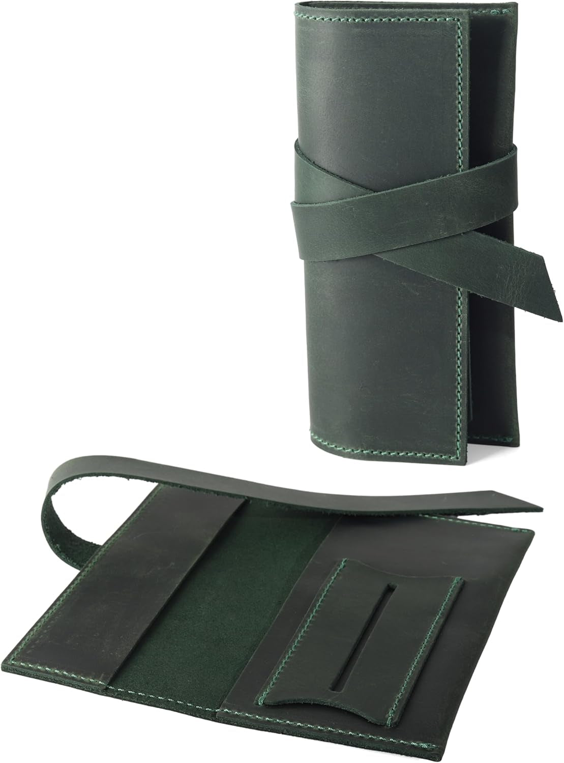 Handcrafted Genuine Leather Tobacco Pipe Pouch – Compact Pipe Roll Organizer for Smoking Accessories – Black Travel Case with Slots for Pipe, Tobacco, Filters & Matches