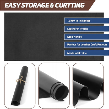 12''X24'' Full Grain Black Leather Sheets for Crafts - Pieces for Leather Working - 1.3MM Thick Cowhide Pieces - Sheet for Sewing Hobby Arts and Crafts