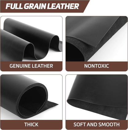 12''X24'' Full Grain Black Leather Sheets for Crafts - Pieces for Leather Working - 1.3MM Thick Cowhide Pieces - Sheet for Sewing Hobby Arts and Crafts