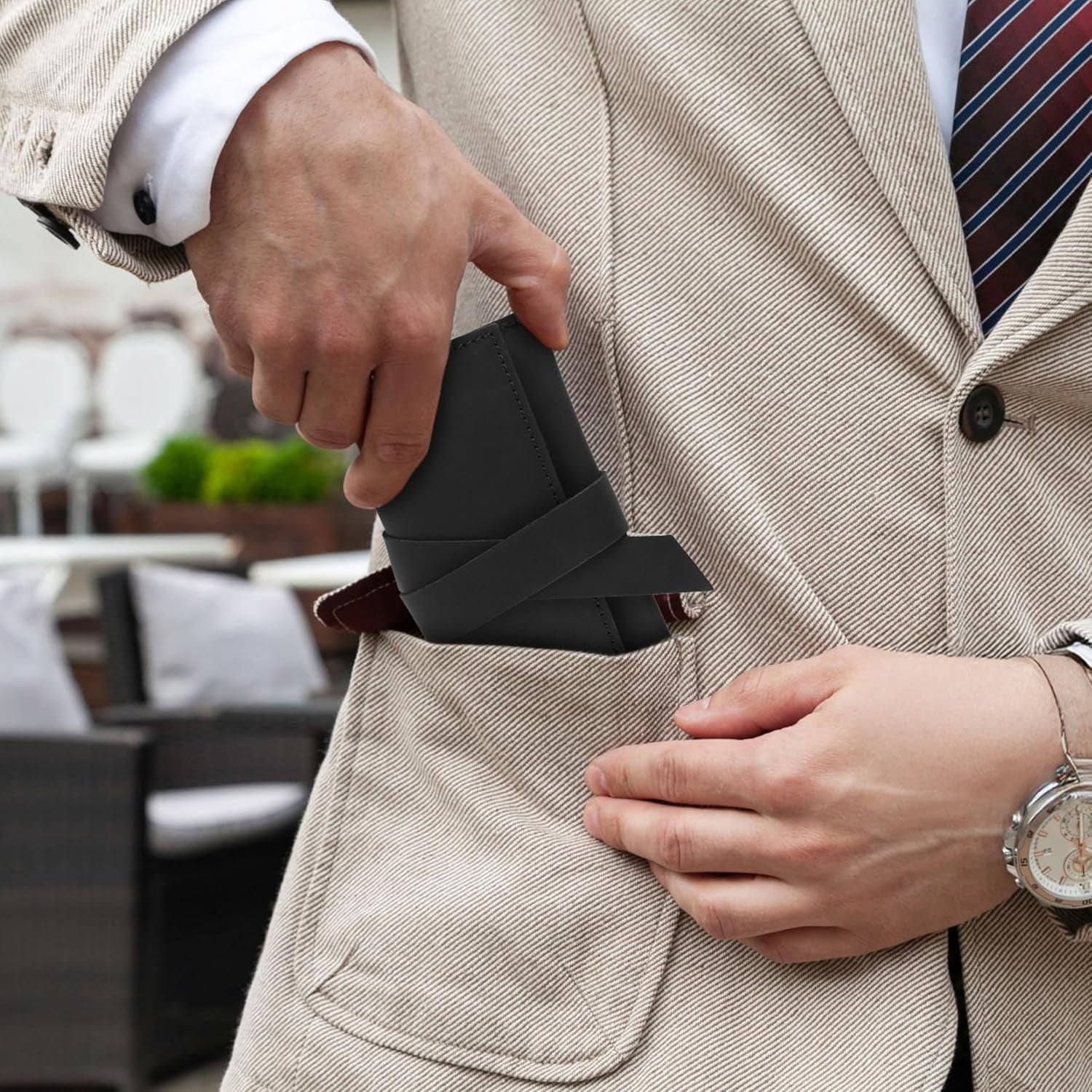 Handcrafted Genuine Leather Tobacco Pipe Pouch – Compact Pipe Roll Organizer for Smoking Accessories – Black Travel Case with Slots for Pipe, Tobacco, Filters & Matches