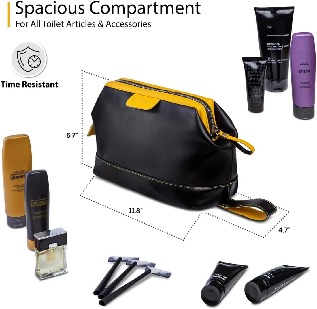 Genuine Leather Toiletry Bag for Men & Women – Large Waterproof Travel Dopp Kit – Handmade Shaving & Cosmetic Organizer – Classic Style Wash Bag for Bathroom, Gym, or Vacation