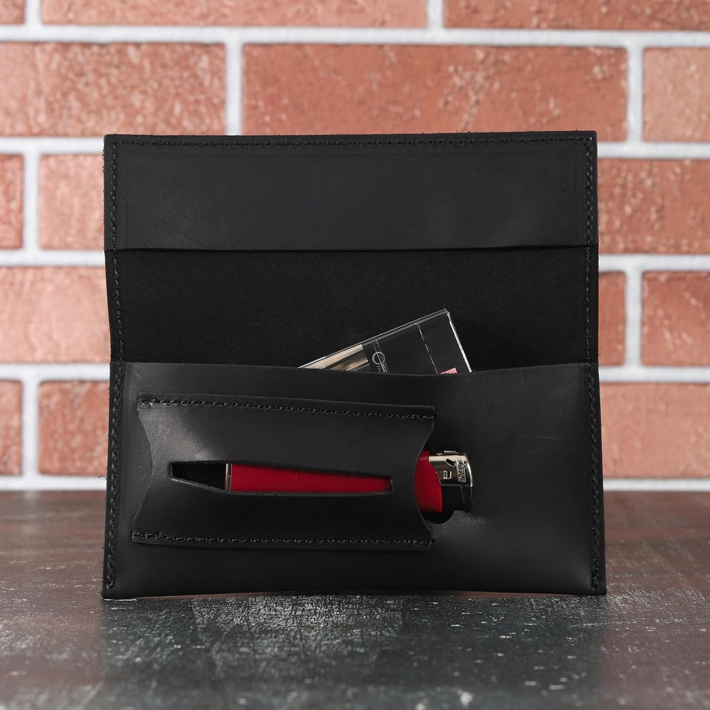 Handcrafted Genuine Leather Tobacco Pipe Pouch – Compact Pipe Roll Organizer for Smoking Accessories – Black Travel Case with Slots for Pipe, Tobacco, Filters & Matches