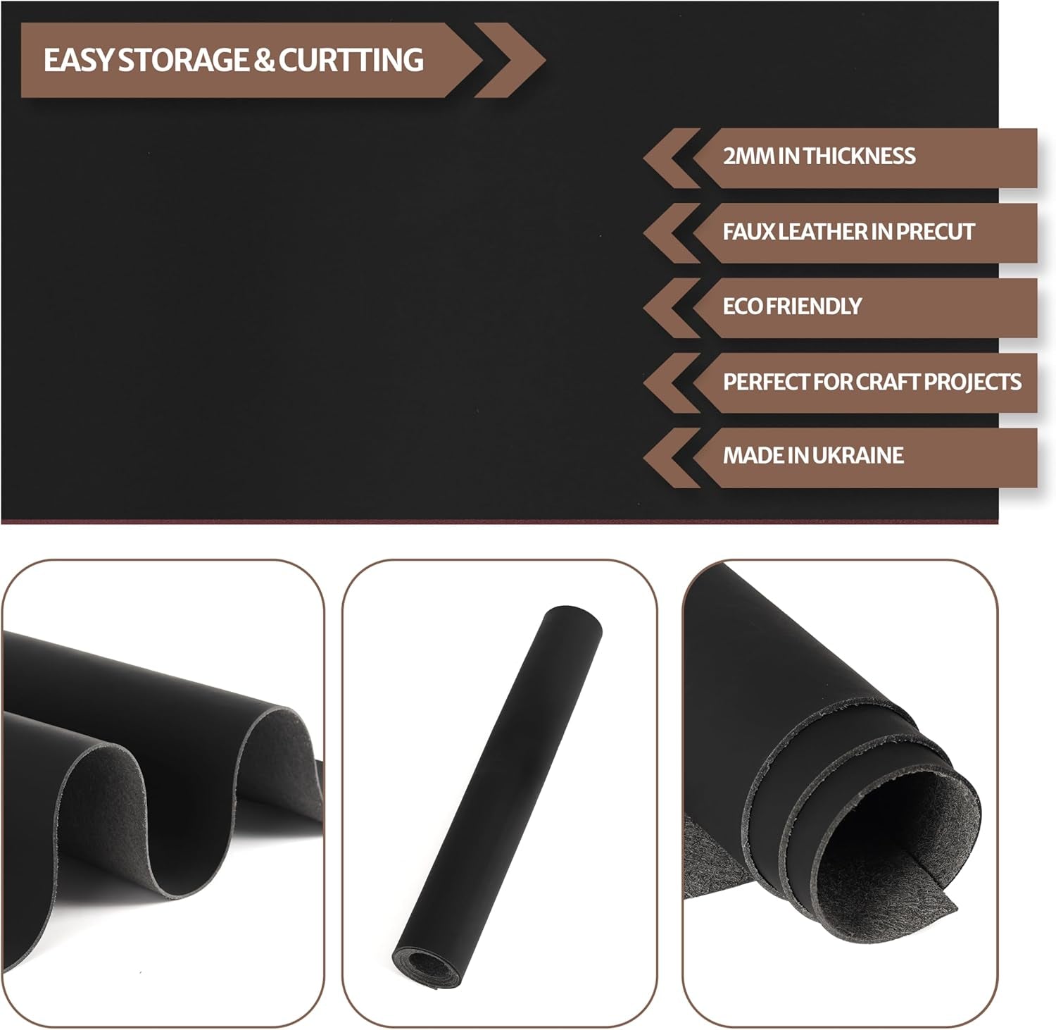 12''X24'' Faux Leather Fabric Sheet for Crafts - Black 1.6-1.8 MM Thick - Thick Durable Synthetic Upholstery Fake Leather Vinyl Sheet for Arts and Crafts