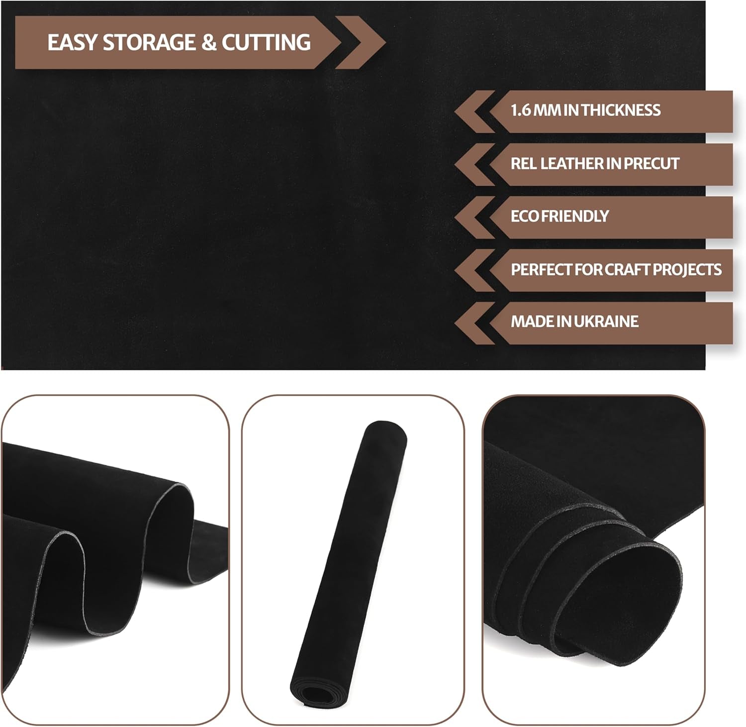 12''X24'' Premium Suede Split Leather Sheets for Crafts – Black Velor Leather Square – 1.6 MM Thick – Genuine Cowhide Split Sheet for DIY Projects & Crafting