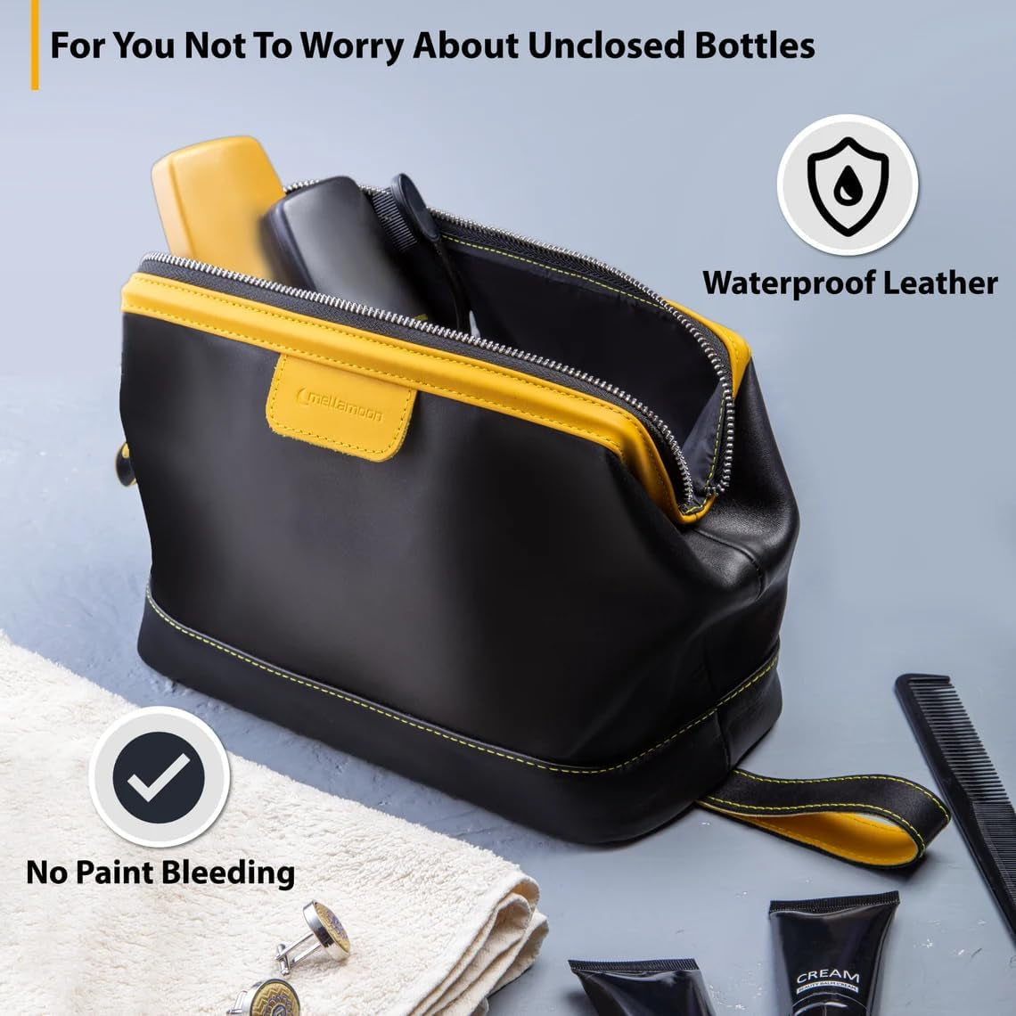 Genuine Leather Toiletry Bag for Men & Women – Large Waterproof Travel Dopp Kit – Handmade Shaving & Cosmetic Organizer – Classic Style Wash Bag for Bathroom, Gym, or Vacation