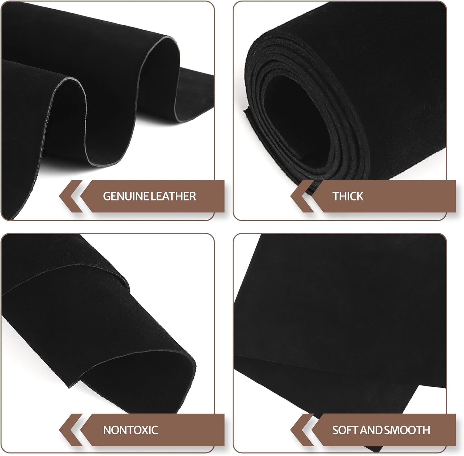 12''X24'' Premium Suede Split Leather Sheets for Crafts – Black Velor Leather Square – 1.6 MM Thick – Genuine Cowhide Split Sheet for DIY Projects & Crafting