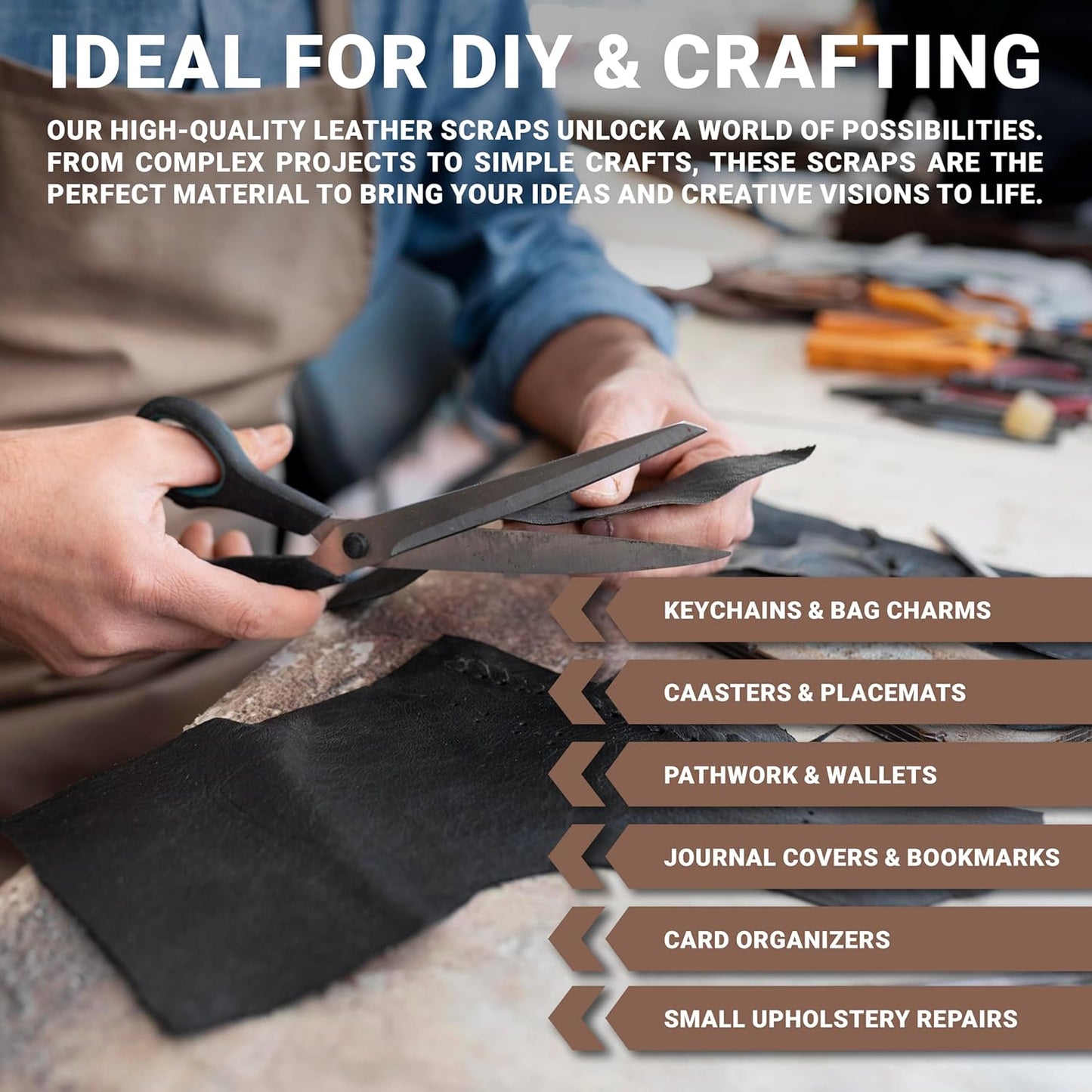 2,2 Lbs Genuine Brown Leather Scraps - 1.3-2.0MM Thick Genuine Top Full Grain Oil Tan for Crafting, Sewing, Tooling, and DIY Projects – Genuine Leather Pieces in Various Sizes