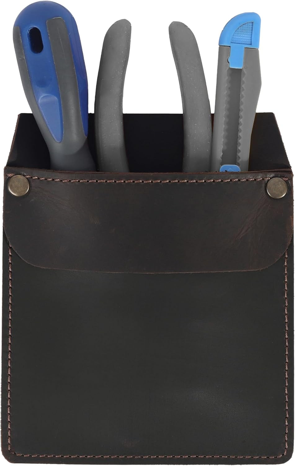 Premium Leather Brown Pocket Protector Tool Pouch – Heavy Duty Handmade Organizer for Pens, Screwdrivers, Utility Knives & Small Tools – Fits Shirt & Jacket Pockets (5.9” X 4.9”)