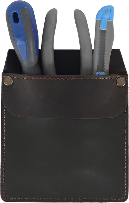 Premium Leather Brown Pocket Protector Tool Pouch – Heavy Duty Handmade Organizer for Pens, Screwdrivers, Utility Knives & Small Tools – Fits Shirt & Jacket Pockets (5.9” X 4.9”)